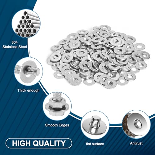 Kirphealy 100Pcs Flat Washers for Screws, 1/4\" Small Washer, Premium 18-8 (304) Stainless Steel Washers for Bolts, Anti-Rust, Heavy Duty Washers Set-Industry-Widely Used