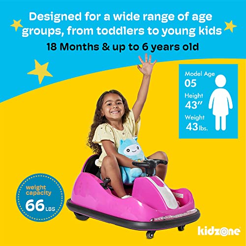 Kidzone 12V 2 Driving Mode (Steering Wheel/Joystick) Ride On Bumper Car for Kids & Toddlers 1.5-6 Year Old DIY Sticker Baby Bumping Toy Gifts W/Remote Control LED Lights, 360 Degree Spin
