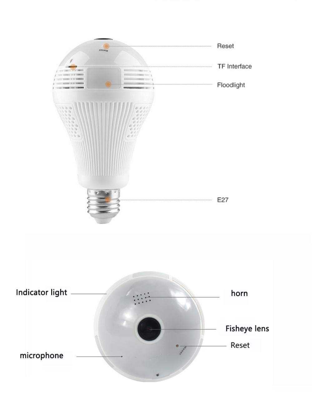 SONGR Cámara De Vigilancia Seguridad Cámara Inteligente con Bombilla Led De 360 ​​Grados WiFi, Cámara De Vigilancia De Seguridad 1080P Grabadora Dvr-+ Tarjeta De 64Gb