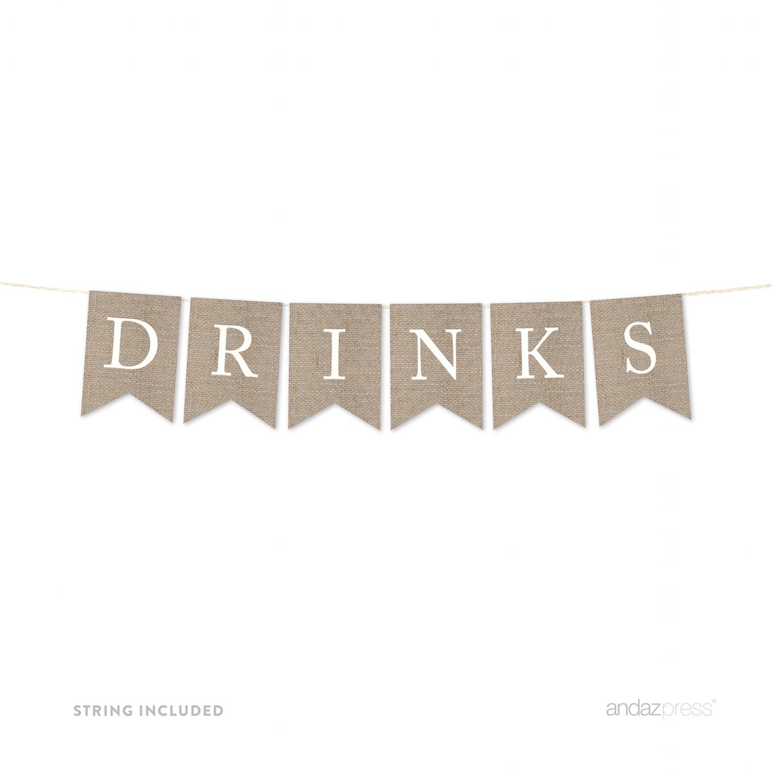 Andaz Press Real Burlap Pennant Banner - Pre-Strung, No Assembly Required (1 Set, 5x7 Inch Pennants)