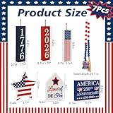 4th of July Tiered Tray Decor Set Patriotic Decorations American 250th Anniversary Table Centerpiece USA Flag Star Red White and Blue Wooden Block Independence Memorial Day Indoor Home Party, 7Pcs
