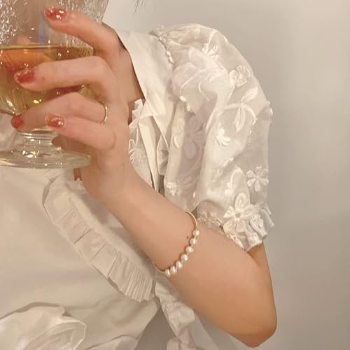 Pearl Bangles Cuff Bracelet Gold Pearl Bracelets For Girls Pearl Wrap Bracelets For Women Birthday Christmas Gift Adjustable Bead Bangle Bracelets White Pearls Bangles #TOP2