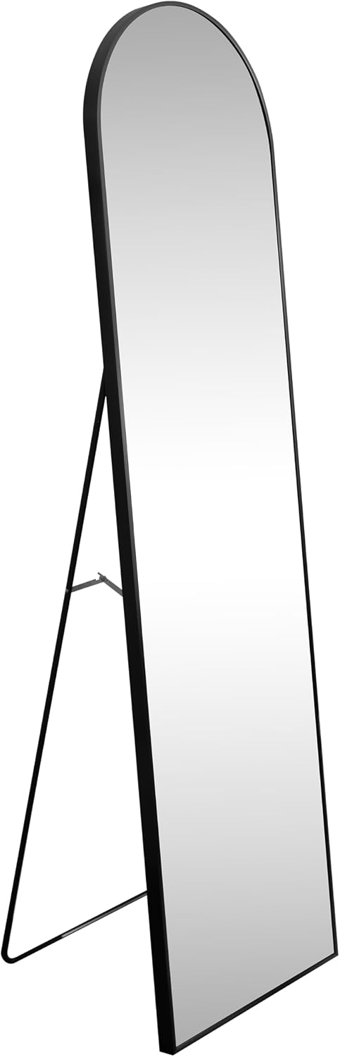 JONATHAN Y Adrian 16" x 59" Black Arched Full Length Mirror Metal Frame Floor Standing for Bedroom Entryway Dressing Area Living Space Large Body with Easel Back Modern Minimalist MIR206A