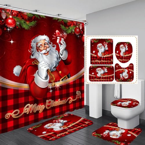 Rideau de douche de Noël avec tapis de bain et couvre-siège
