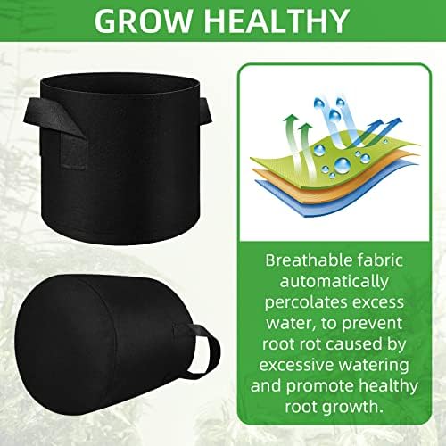 5 Pack Vegetable Grow Bags, Gardening Plant Growing Bags Breathable Non-woven Fabric Plant Pots with Handles Indoor & Outdoor Grow Containers for Vegetable/Flower/Plant/Fruits, 5 Gallon(Black)