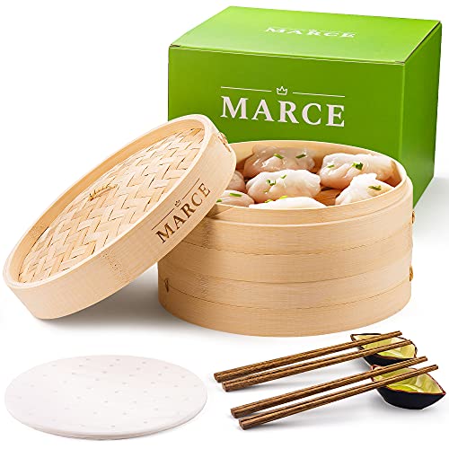 Marce Bamboo Steamer - Steamer for Cooking, Steamer Basket, Dumpling Steamer, Bun Steamer, Dim Sum Steamer, Bao Steamer | Bamboo Steamer Basket, Bamboo Steamer 10 inch, Bamboo Basket, Steam Basket