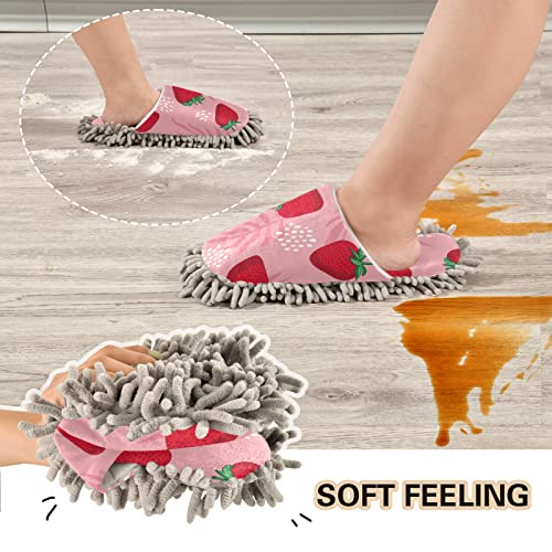 Kigai Microfiber Cleaning Slippers Summer Strawberry Washable Mop Shoes Slipper For Men/Women House Floor Dust Cleaner, Size M #TOP4