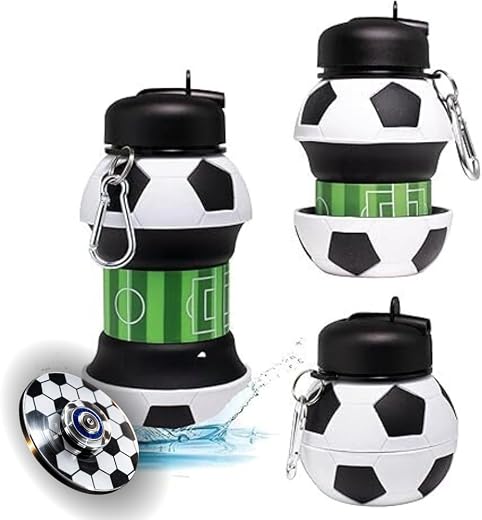 SOLDTRUE Collapsible Silicone Water Bottle 550ml. | Portable for School, Sports, Travel &amp; Outdoor Activities | Football-Sh...