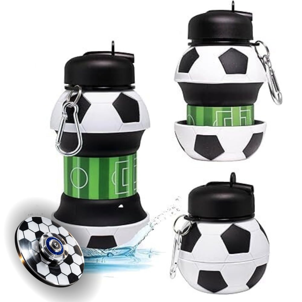 SOLDTRUE Collapsible Silicone Water Bottle 550ml. | Portable for School, Sports, Travel & Outdoor Activities | Football-Sh... - Review, Price and Buying Guide
