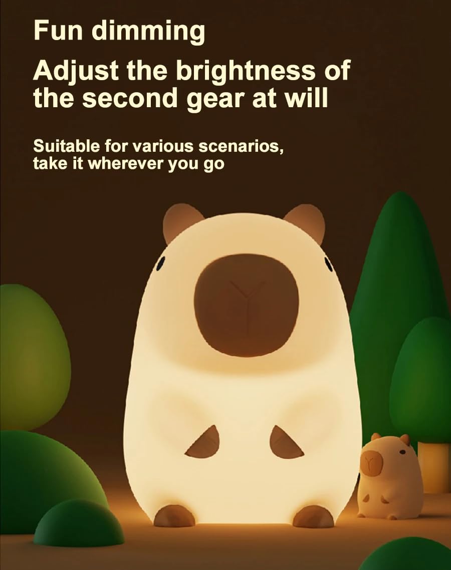 Avastro Capybara Lamp, LED Baby Silicone Night Light Capybara, Rechargeable Children's Nightlight, Baby Gift, Decorative Bedroom Bedside Lamp, Timer Function, Night Light For Toddlers Children Pices 1 2