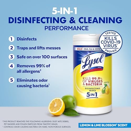 LYSOL Disinfecting Wipes, All Purpose Cleaner, Multi-Surface Antibacterial Cleaning Wipes, Household Cleaning Supplies, Dorm Essentials, Lemon + Mango & Hibiscus + Crisp Linen Scent, 80 ct. (4 Pack) - 2