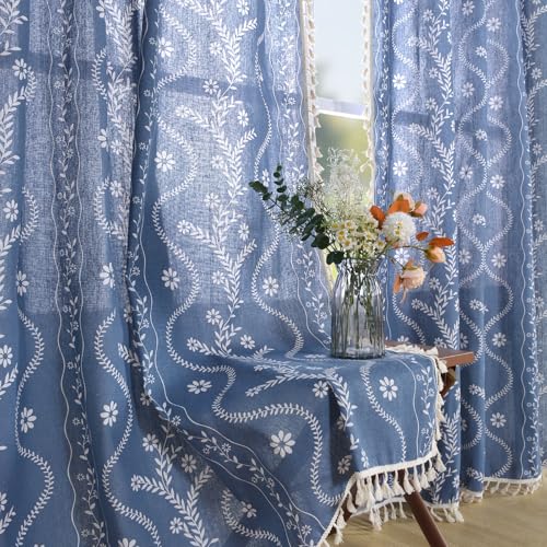 Image of Schweek Navy Blue Boho Curtains 84 Inches Length 2 Panels for Living Room