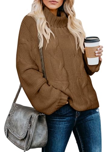 Image of Dokotoo Womens 2026 Winter Fall Solid Turtleneck High Neck Balloon Long Sleeve Sweaters Pullover Outerwear