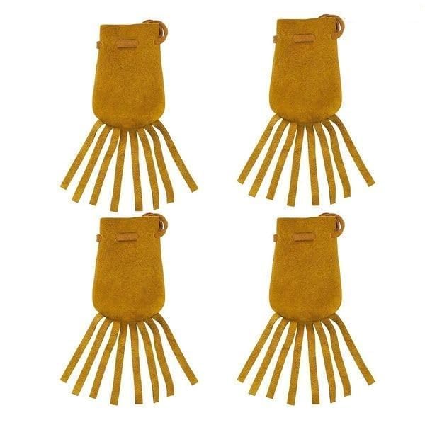 Image of Mythrojan Small Trinket Pouches Suede Leather Drawstring Coin & Dice Bags for LARP, SCA, Viking & Medieval Events Yellow- pack of 4