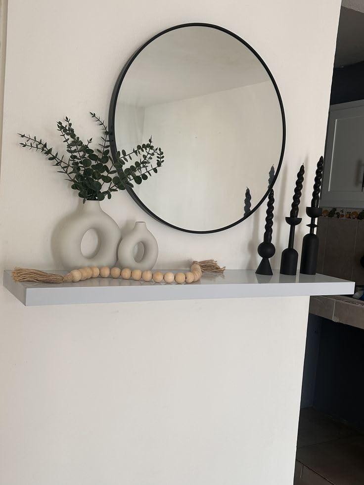 Image of hdglass Round Mirror Cabinet with Storage Shelf | Bathroom Wall Mounted Mirror with Hidden Cabinet Organizer | Modern Wall Mounted Mirror for Bathroom (Cabinet)