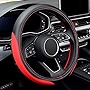 LABBYWAY Microfiber Leather Auto Car Steering Wheel Cover,Universal 15 Inch Anti-Slip Wheel Protector (Red)