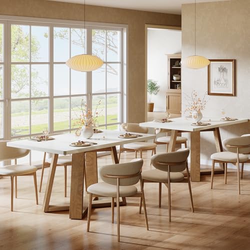 Image of Tribesigns 47-Inch Dining Table Set of 2, Modern Kitchen Table with Wooden Legs, Dinner Tables for Kitchen, Dining Room, Small Space, White and Brown, 2Pcs