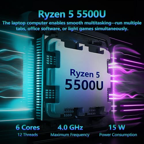 Image of 2026 Laptop Computer, 15.6'' Laptops with Ryzen 5-5500U Up to 4.0GHz, 16GB DDR4 1TB SSD, 1920x1080, Win 11 Pro, 180 Lay-Flat, Backit Keyboard Lightweight Portable Lap Top for Student Business Travel