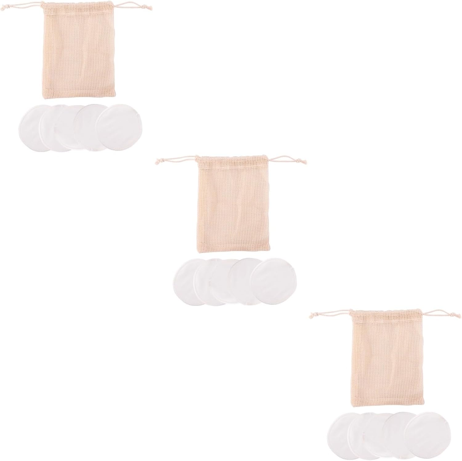 POPETPOP 18pcs Cotton Rounds Makeup Remover Pads Bamboo Fiber Washable Gentle Cleansing Makeup Bag Set