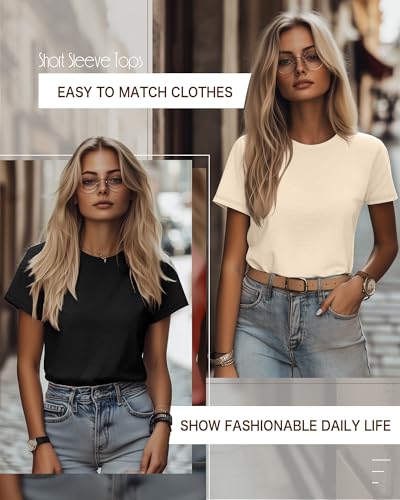 Ficerd 3 Pack Basic Soft T-Shirts for Women, Short Sleeve Crewneck Tops Casual Loose Trendy Summer Blouse Tees for Ladies4