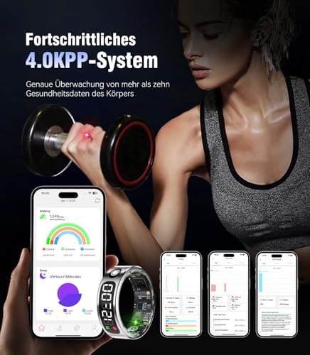 Image of 7.0 Smart Ring with LED Screen【5ATM Waterproof】【5.3+EDR Technology - 0.1%± Error】 Smart Ring for Men and Women to Monitor Sleep, Heart Rate, Silver 13#