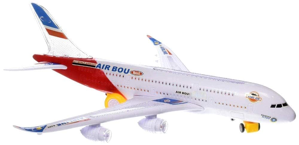 Electric A380 Airplane Toy with Flashing LED Lights & Sound, Bump & Go Big Aeroplane Toy for Boys & Girls, Aircraft Plane Model, Educational Flight Toy Gift for Children 3+ Years