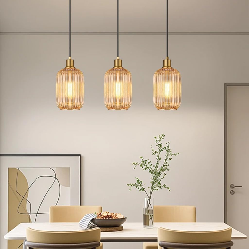 Retro Lampa Wisząca Do Jadalni, Klosz Kolorze Bursztynowym, Podwieszana Kolorze Postarzanego Brązu Gniazdem E27 Styl Industrialny Regulacją Wysokości Idealna Wysp Kuchennych Kawiarni Salonów
