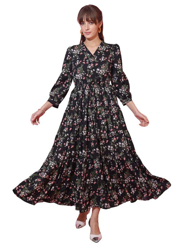 BlackHatch Women’s Crepe Fit and Flare Maxi Dress