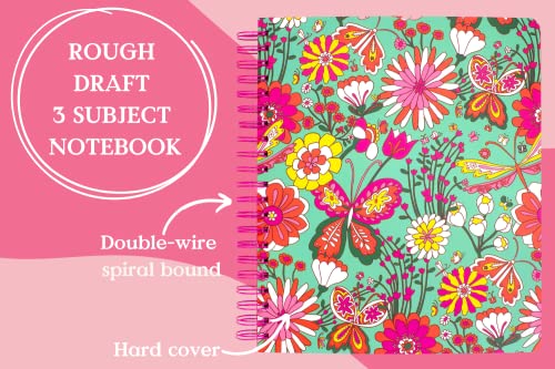 Ban.do Rough Draft 3 Subject Notebook College Ruled, 11" X 10" Large Spiral Notebook With Pockets And 120 Lined Pages, Magic Garden Mint #TOP1