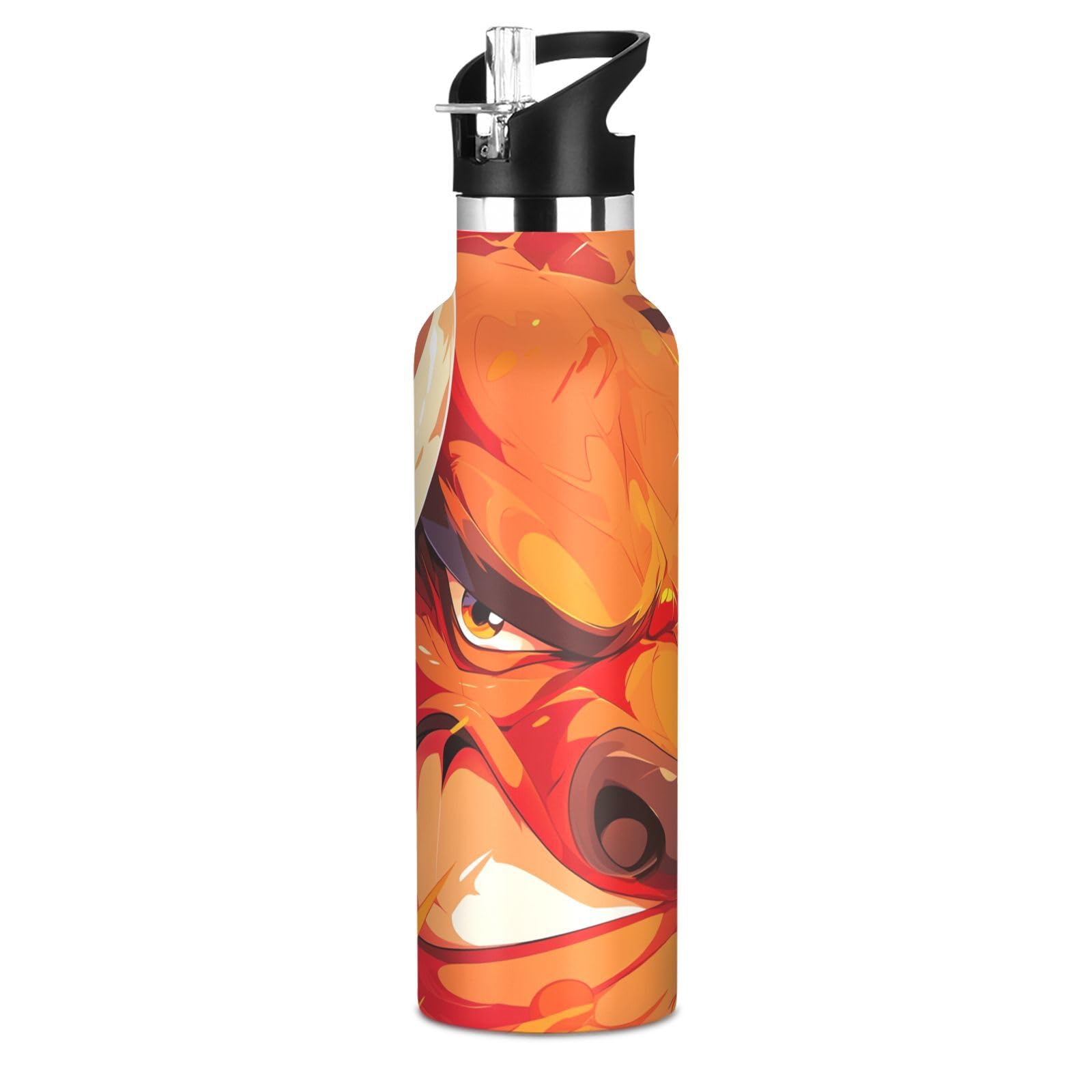 Kaaviyo Boys Pattern Fiery Bull Head Strength Water Bottle Stainless Steel Jug Insulated Vacuum Cup For Girls(600Ml)