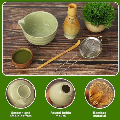 5 Stücke Matcha Set, Matcha Tee Set, Matcha Schale, Matcha Whisk, Matcha Löffel, Matcha-Besenhalter, Halter für Matcha Besen, Bestes Geschenk für Matcha Liebhaber
