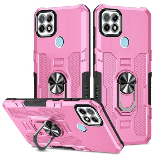 Coque Oppo Realme C21 avec anneau support rotatif et protection anti-choc rigide rose PC