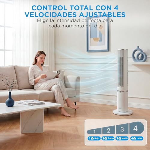 Miniatura 13 de Midea Ventilador Torre De 4 Velocidades Con Control Remoto - Ventilador De Torre Silencioso Con Oscilación 90 - Enfriador De Aire Con Temporizador - Climatizador Frio Potente Hasta 9 M - Fan
