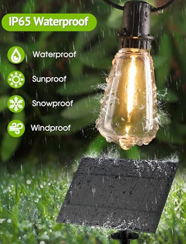 Larkvue 48FT Solar String Lights Outdoor with Remote, Waterproof Dimmable Patio Lights with 15+1 LED ST38 Bulbs 3 Modes Hanging Lighting for Backyard - Thumbnail 4