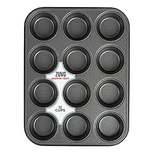 Zuvo Nonstick 12 Cup Muffin Tray – BPA Free & Dishwasher Safe Cupcake Pan Muffin Tray with Stain-Resistant, Baking Mould for Muffins or Cupcakes, Bakeware – (Black)