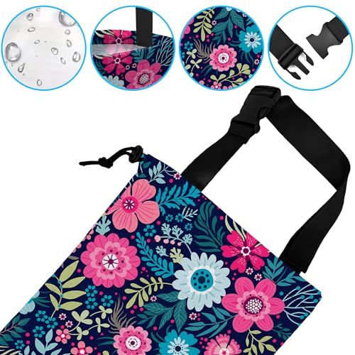 Image of Car Trash Bag Hanging Tropical Flower Trash Can Waterproof Garbage Bag Hanging for Car Back Seat with Adjustable Straps and Drawstring for Car Accessories Vehicle Travelling