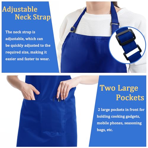 4 Pack Unisex Chef Apron, Adjustable Bib Apron with 2 Pockets, Blue - Image 4