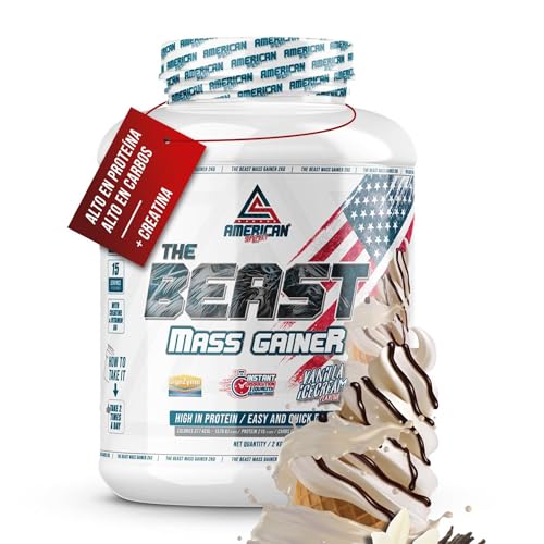 AS American Suplement | Mass Gainer | Alto en Carbohidratos y Proteínas | Ayuda a Subir de Peso | Aumenta la Masa Muscular | Contiene Creatina Monohidrato (2 kg (Paquete de 1), Vainilla)