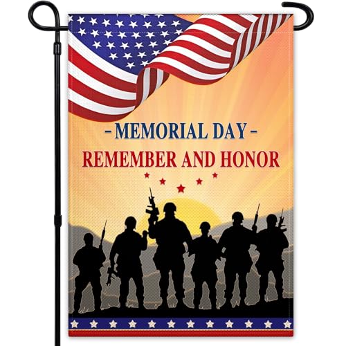 Memorial Day Garden Flag 12x18 Inch Double Sided Remember And Honor American Flag 4th of July Patriotic Garden Flag for Outside Indoor House Yard Outdoor Sign Decorations