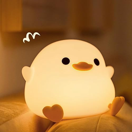 Luz nocturna de pato, luz nocturna LED para niños, lámpara de noche recargable de silicona regulable con temporizador de 20 minutos y función