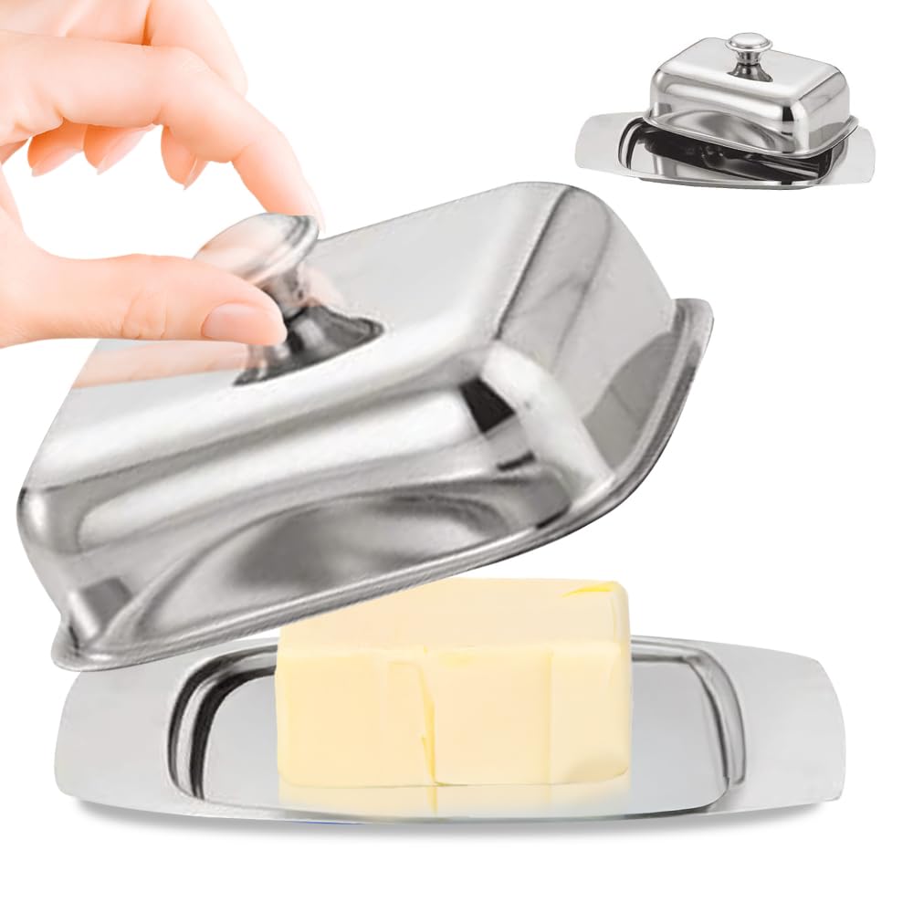 Stainless Steel Butter Dish - Tray Holder, with Retro Lid | Serving Pan Storage Kitchen Pot, Multi Purpose Kitchenware Durable, Cooking Dishes