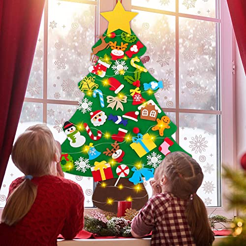 Miniatura 7 de Lanpn Árbol De Navidad De Fieltro Con Muñeco De Nieve, 102 Cm Diy Para Niños, Navidad, Árbol De Navidad Con Luces Con 40 Adornos Desmontables, Decoración Colgante Para Casa Puerta De Pared