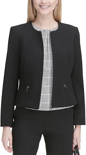 Calvin Klein Womens Collarless Zip Front Collarless Blazer Black 6