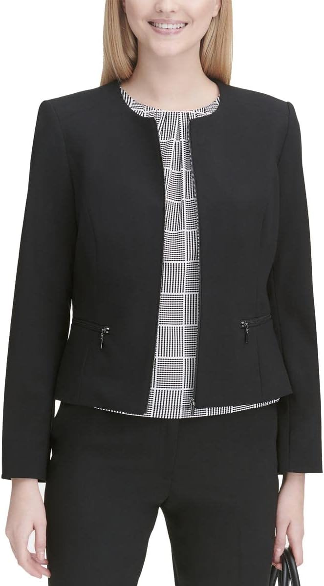 Calvin Klein Womens Collarless Zip Front Collarless Blazer Black 4 at ...