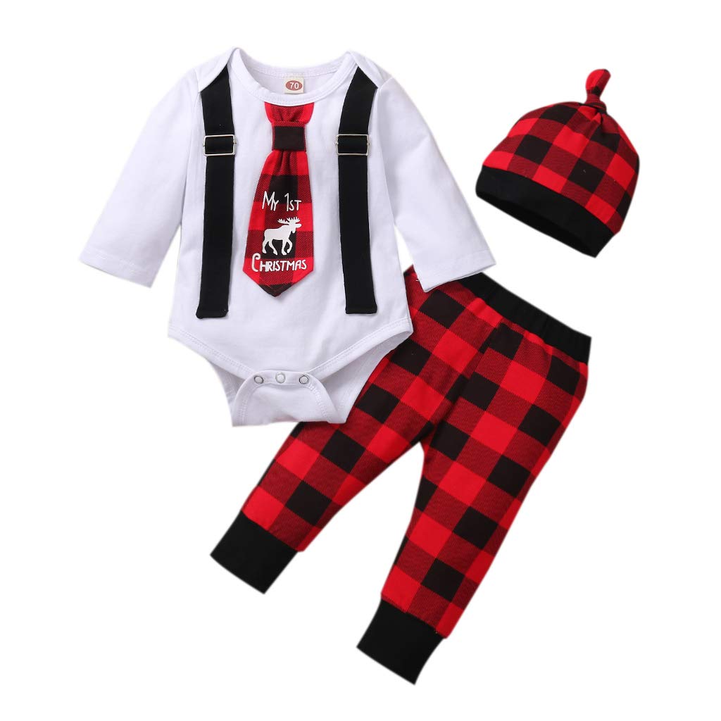 Loalirando Baby Boy Girl Christmas Outfit Clothing Set Newborn Toddler Xmas Clothes Bodysuit Top + Trousers Pants My First Christmas
