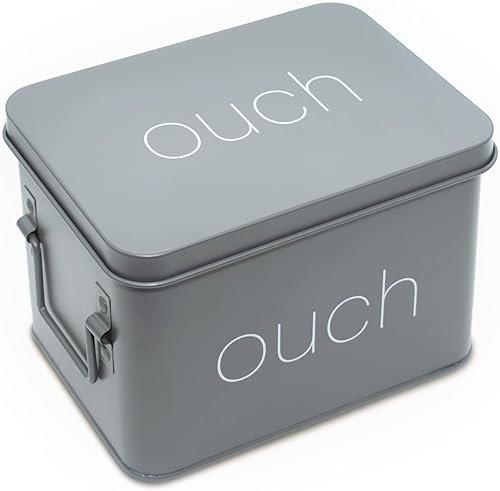 Miniatura 2 de AQ - OUCH Caja de primeros auxilios de metal, carbón mate - Caja de almacenamiento médico y de primeros auxilios con compartimentos y asa lateral,