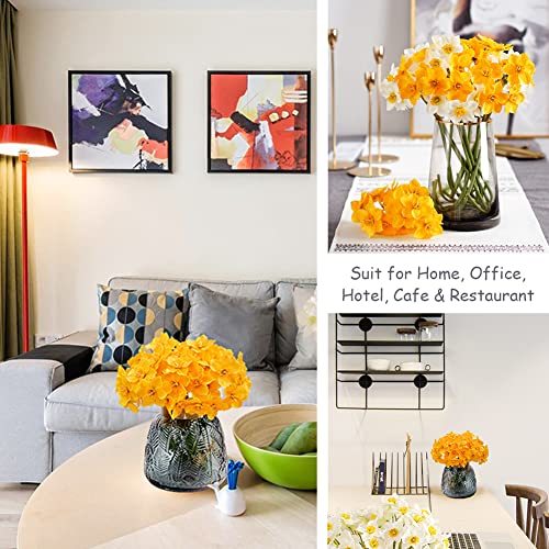 Issdem 12 Pcs Artificial Daffodils Flowers, Yellow White Silk Faux Daffodils, Spring Summer Fake Flower Arrangement For Home Party Wedding Decorations (Yellow) #TOP5