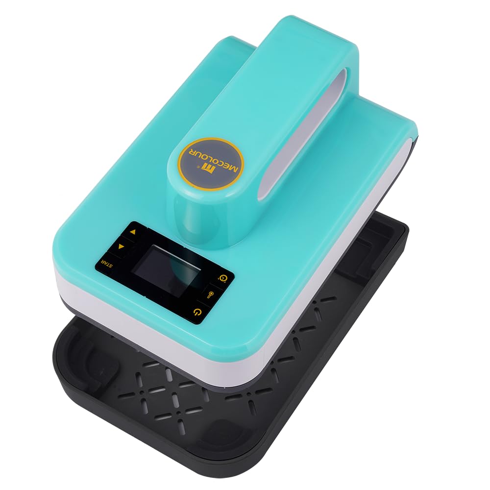 Máquina de prensado térmico MECOLOUR para camisetas de 5 x 7 pulgadas. Prensa térmica portátil para sublimación y vinilo HTV con control preciso de temperatura (temperatura máxima de 410 °C a 210 °C) para proyectos de transferencia térmica de sombreros, bolsos, almohadas.