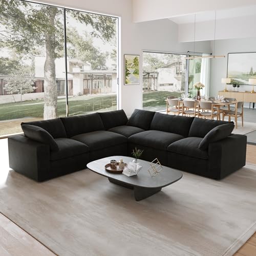 Image of JACH Modern Seational Couch for Living Room, 5-Seats Modular Convertible Sofa, V-Shaped Cloud Couches, Couch Cushion Covers Removable, Comfy Sofas for Living Room Apartment (Black)
