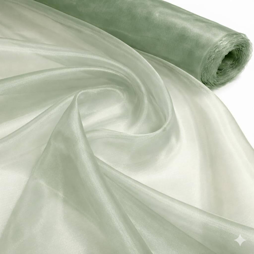 Sage 2 Meter Pack Plain Sheer Lightweight Organza Voile Drape Curtain, Wedding, Chair Sash Fabric 150cm Wide